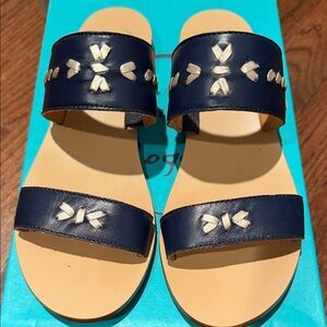 Jack Rogers Navy and Tan Slide Sandals